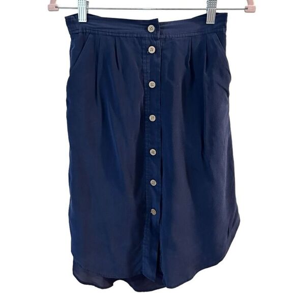 Madewell Navy Blue Button Front Silk Knee length Skirt Size XSY2K Feminine - Picture 2 of 12
